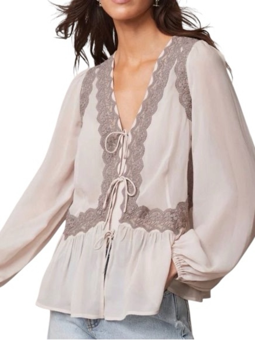 🔥 MINT VELVET Neutral Embroidered Blouse $210 NWT SIZE small